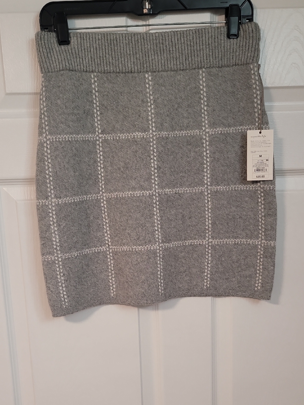 a new day Gray Windowpane Knit Mini Skirt